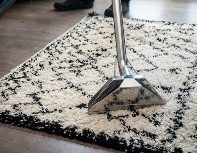 Specialist reinigt vloerkleed in woning in Almere
